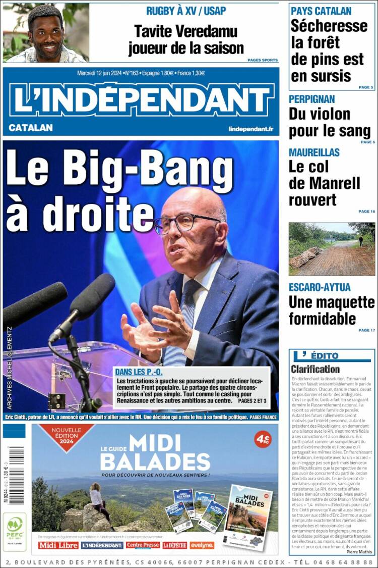Portada de Le Indépendant (Francia)