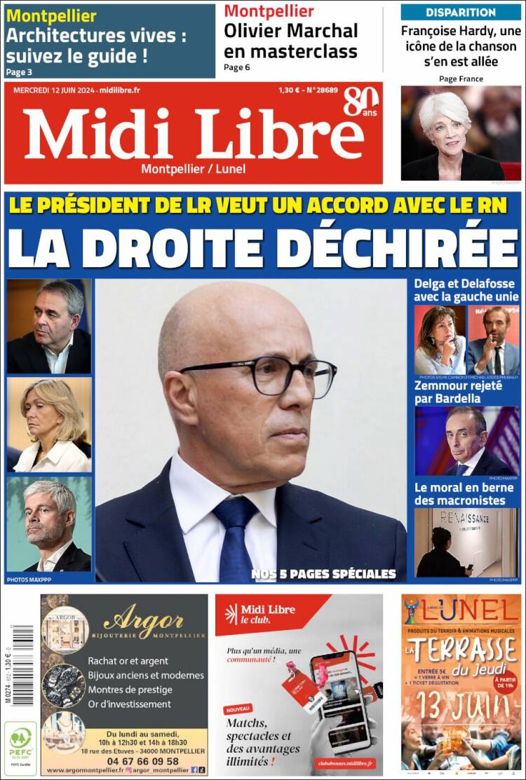 Portada de Midi Libre (Francia)