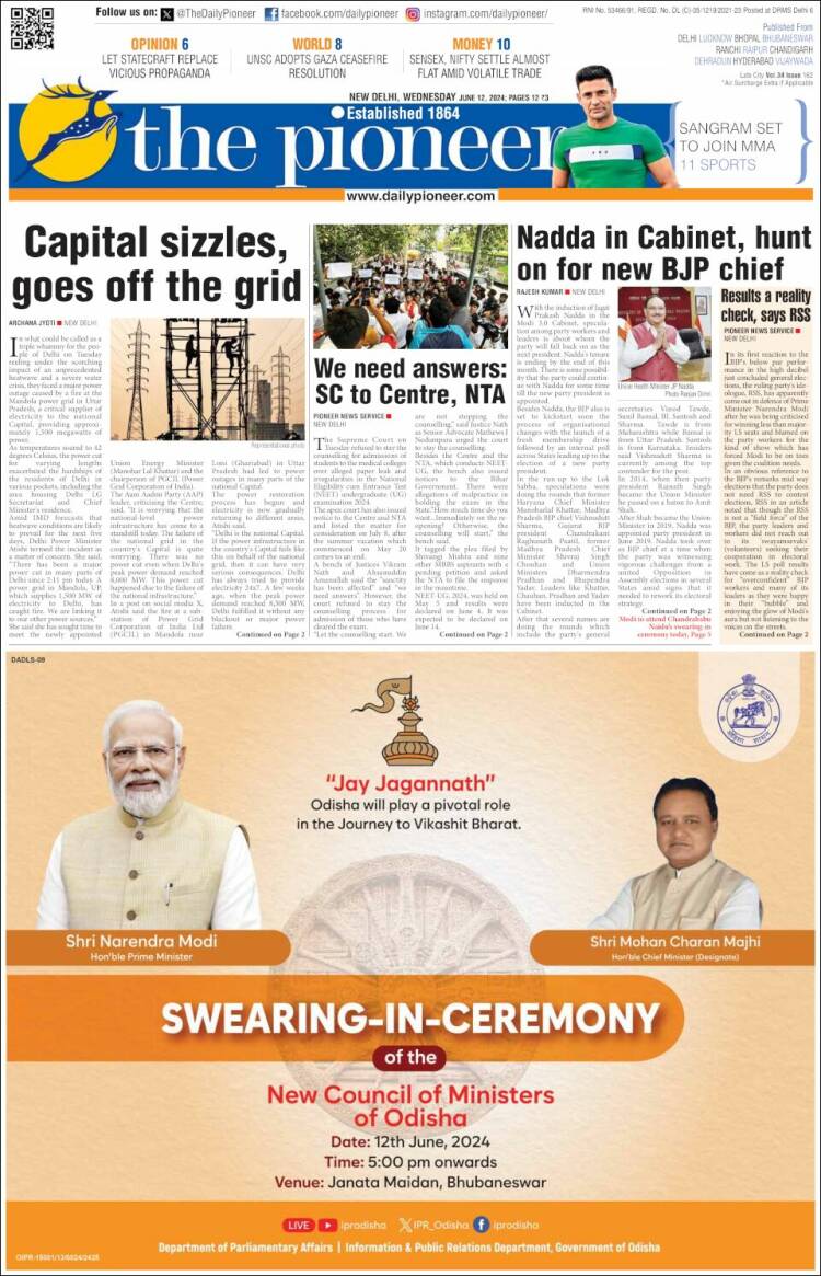 Portada de The Pioneer (India)