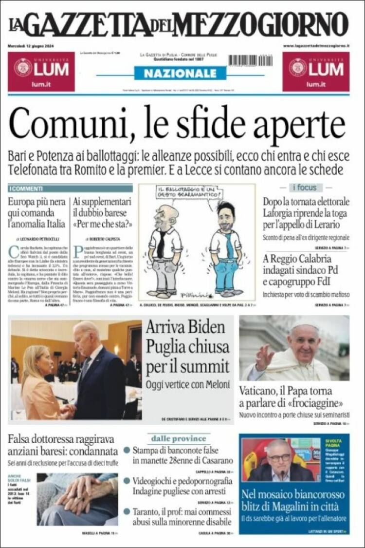 Portada de La Gazzetta del Mezzogiorno (Italia)
