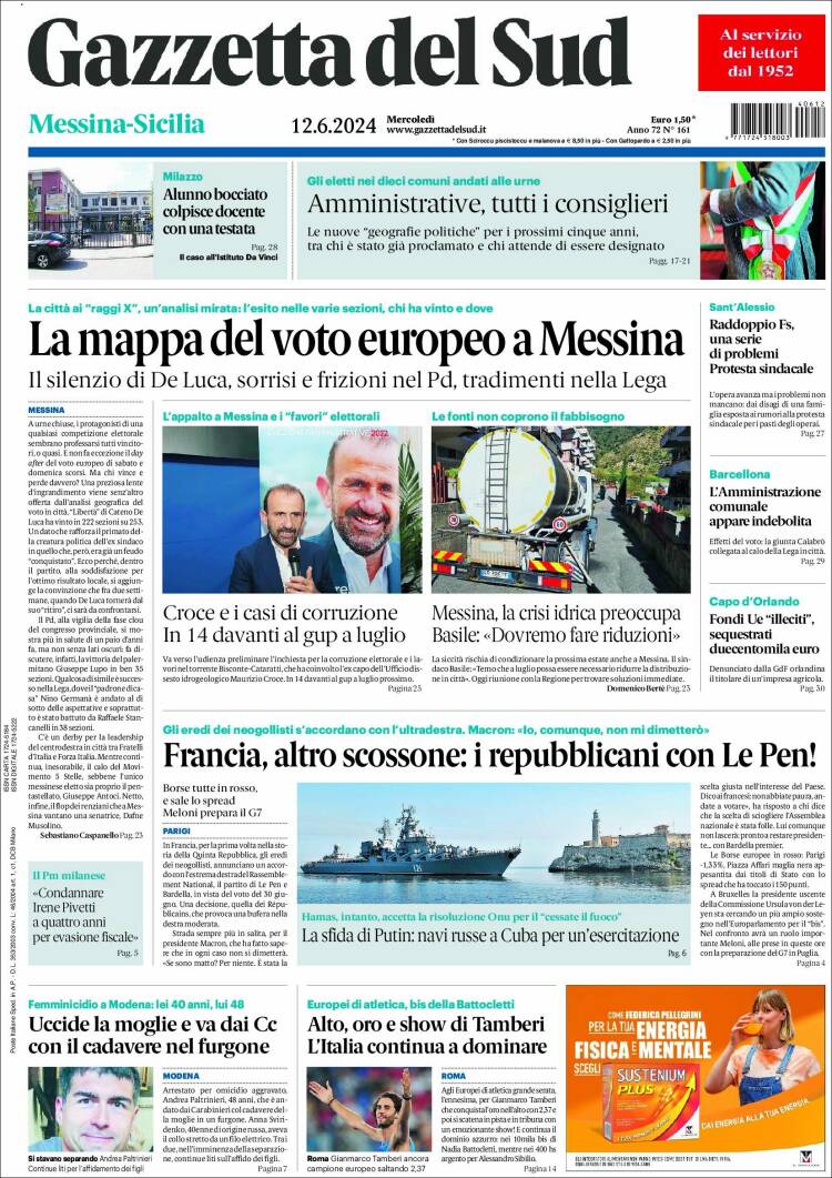 Portada de Gazzetta del Sud (Italia)