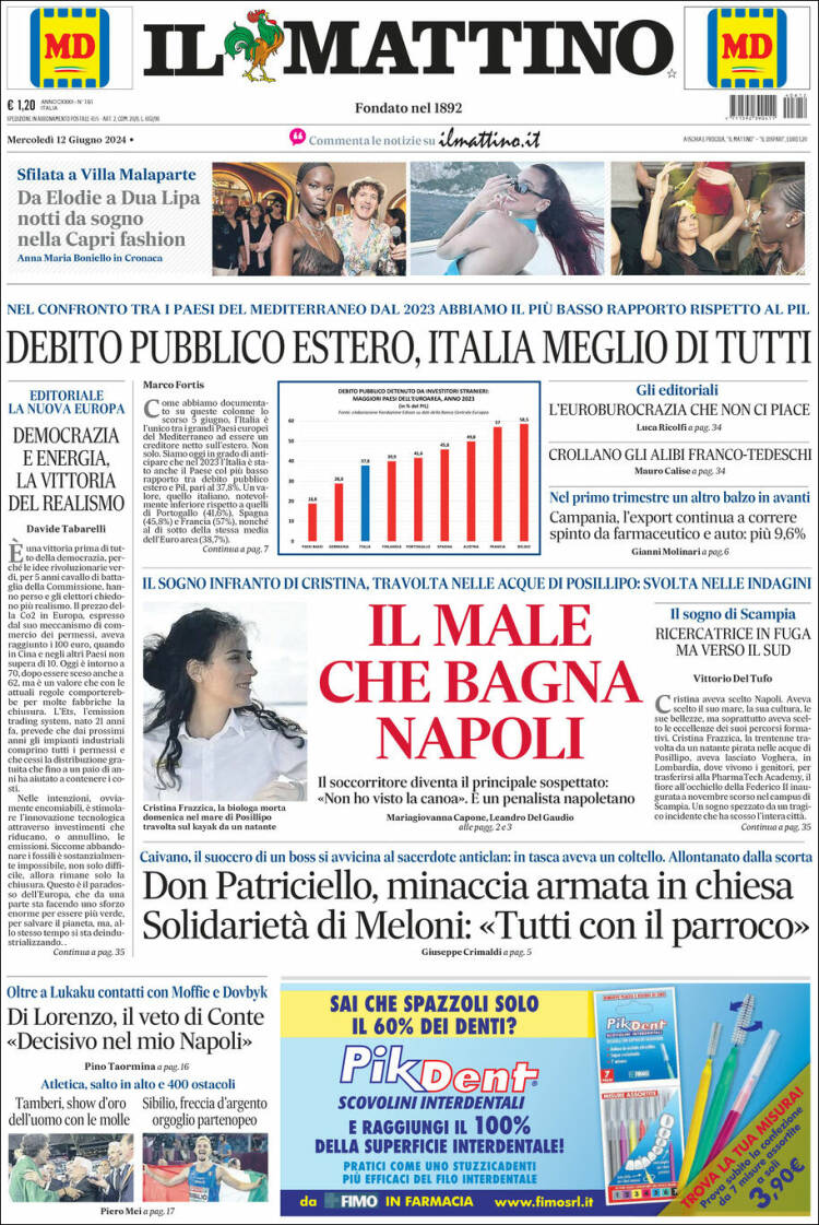 Portada de Il Mattino (Italia)