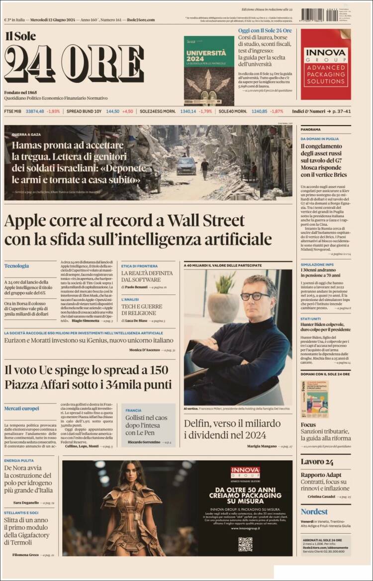 Portada de Il Sole 24 ORE (Italia)