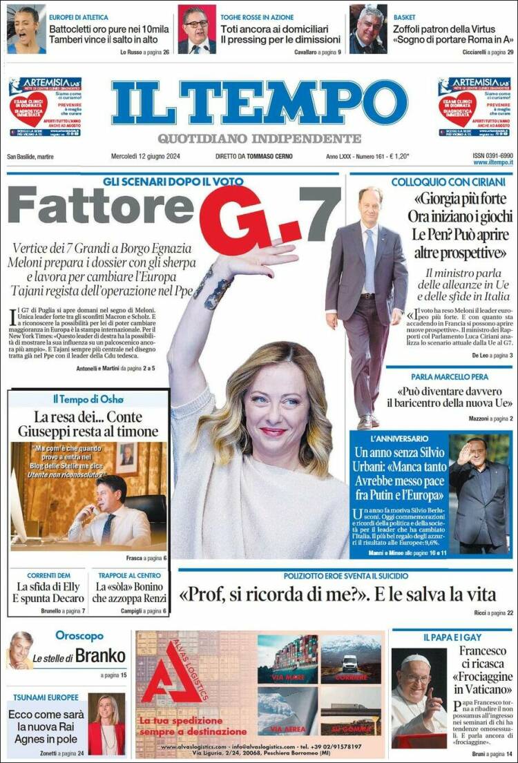 Portada de Il Tempo (Italia)