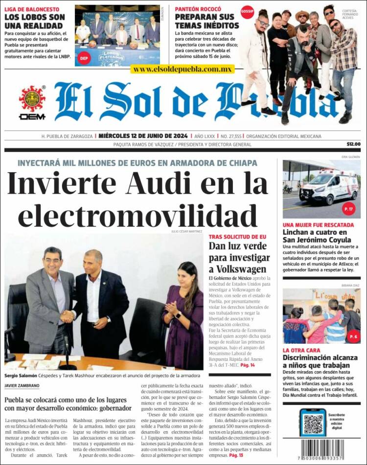Portada de El Sol de Puebla (México)