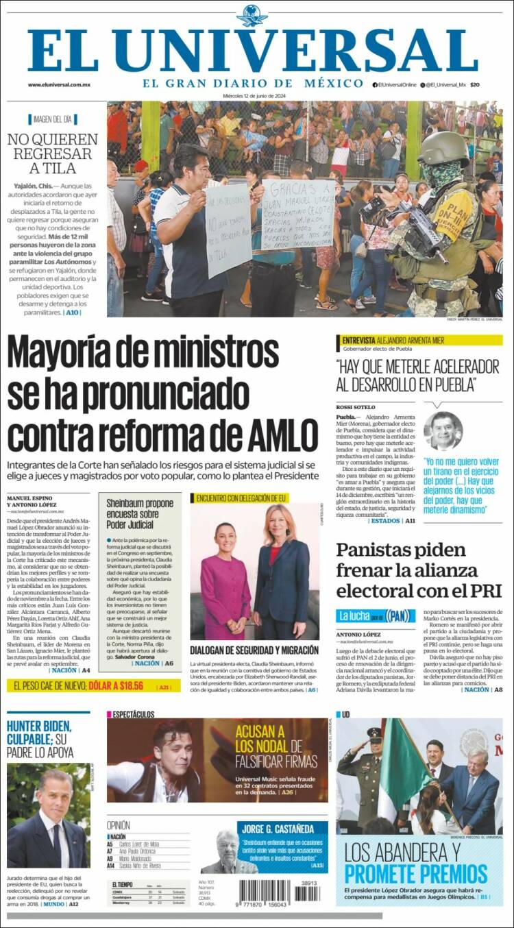 Portada de El Universal (México)