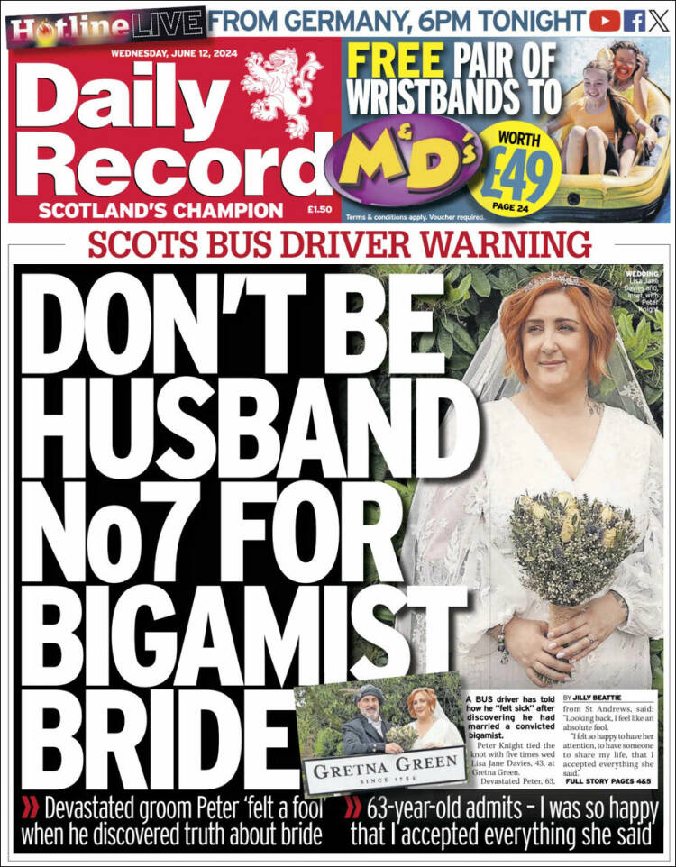 Portada de Daily Record (Reino Unido)