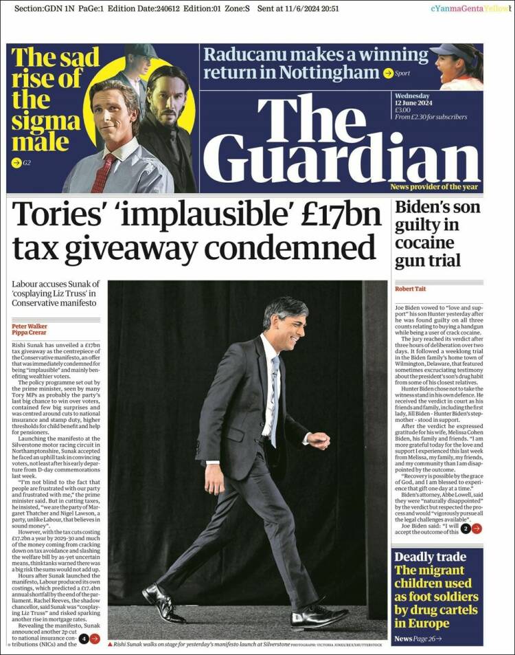 Portada de The Guardian (Reino Unido)