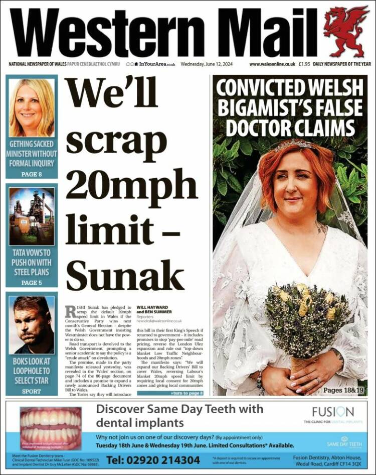 Portada de Western Mail (Reino Unido)