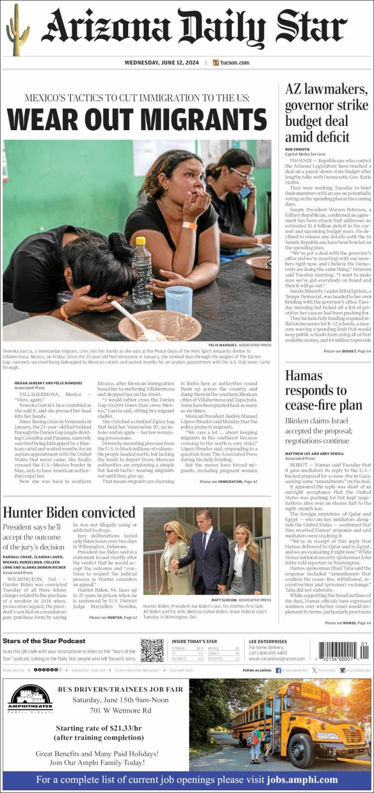 Portada de Arizona Daily Star (USA)