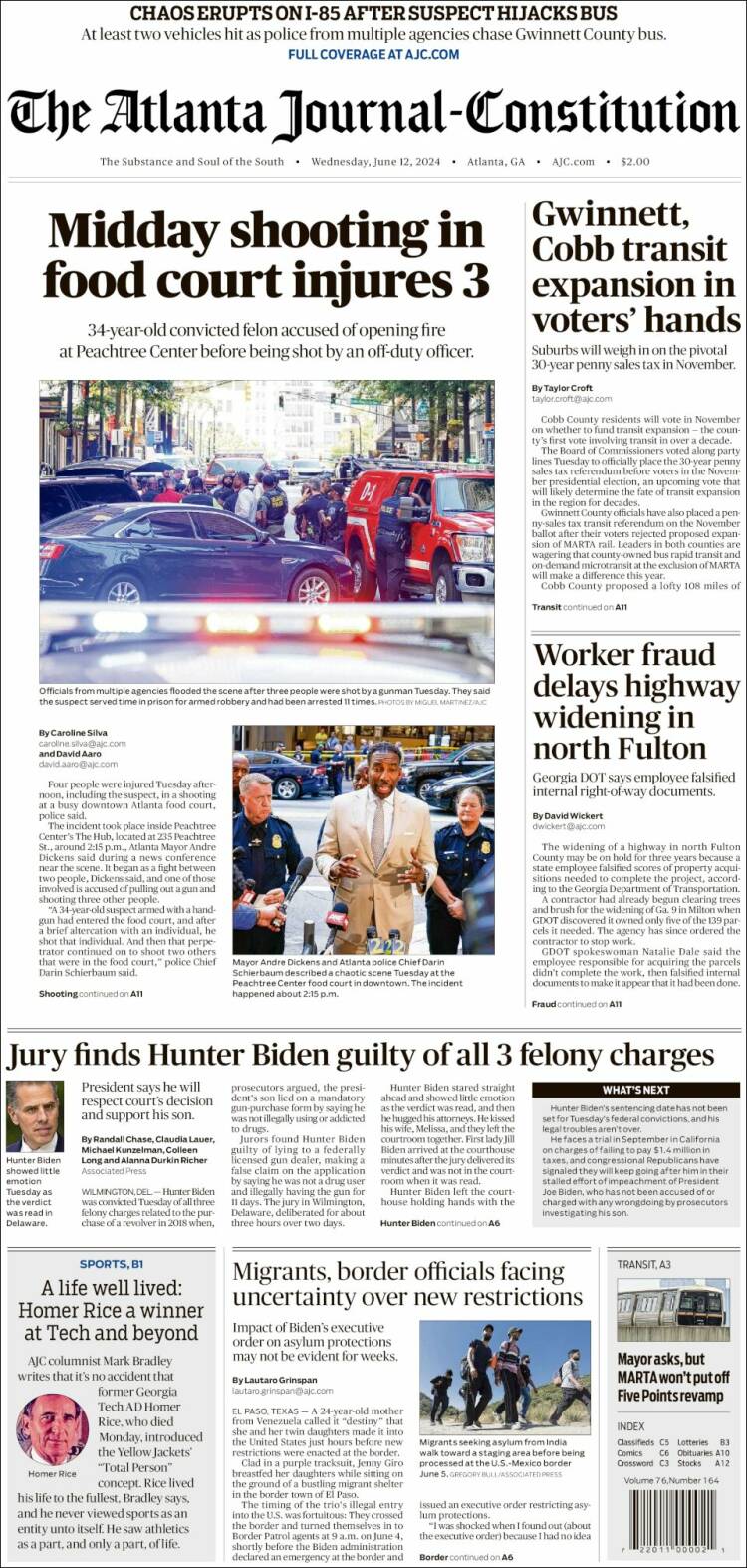 Portada de The Atlanta Journal-Constitution (USA)