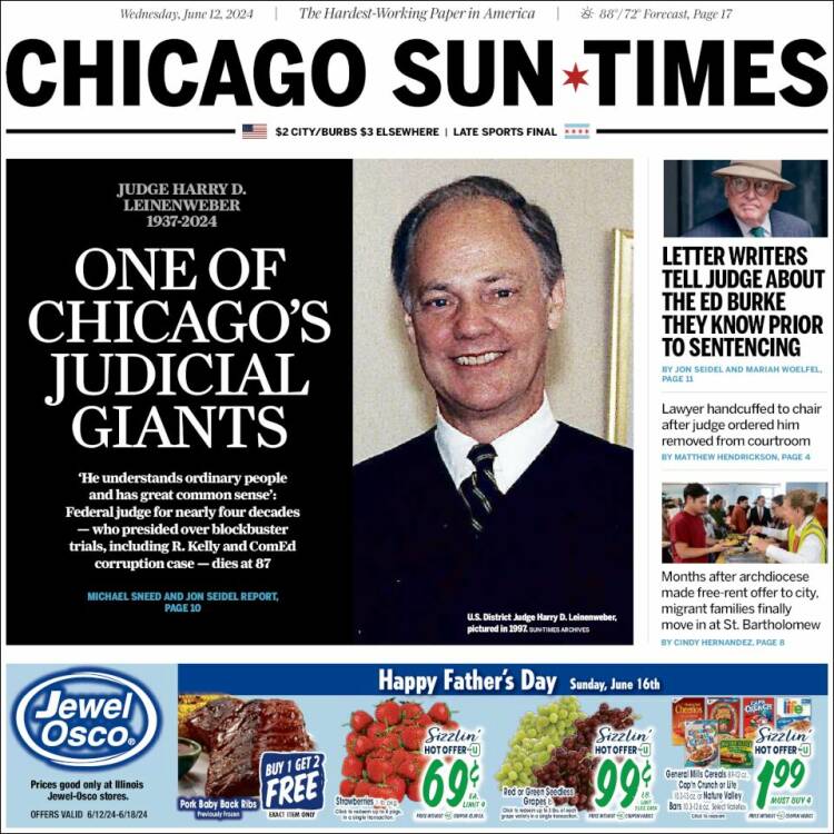 Portada de Chicago Sun-Times (USA)