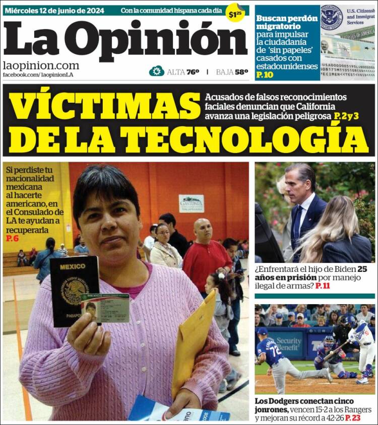Portada de La Opinión (USA)