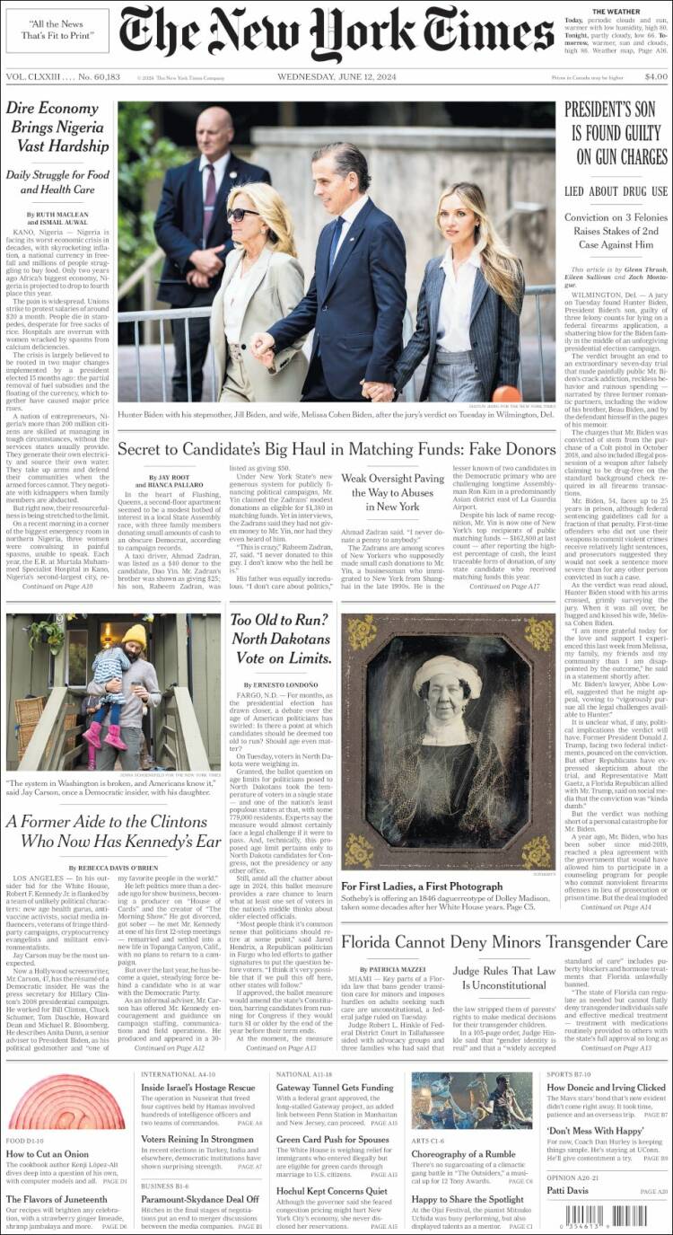 Portada de New York Times (USA)