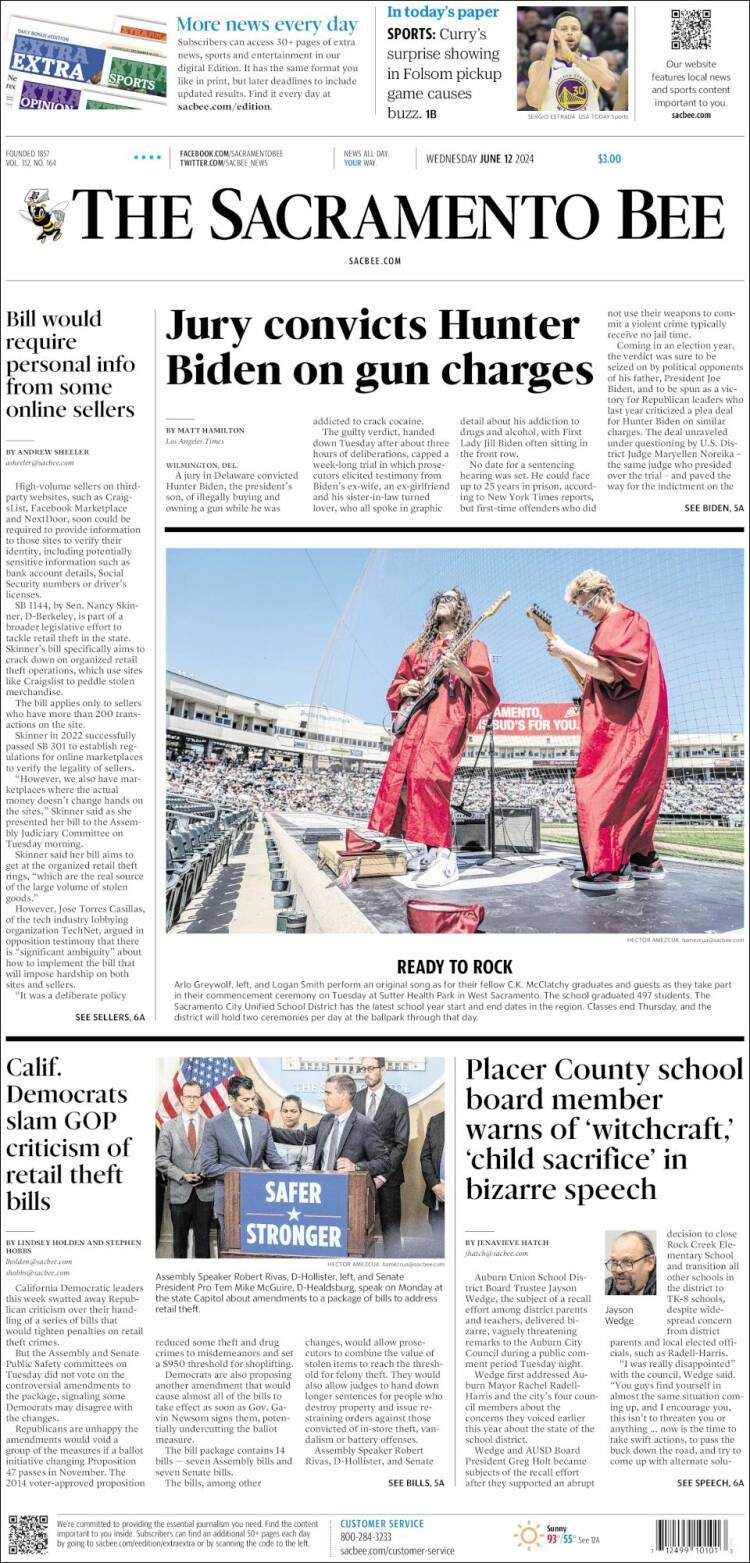 Portada de The Sacramento Bee (USA)