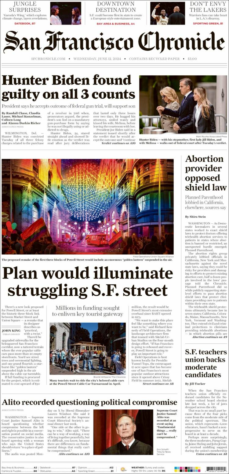 Portada de San Francisco Chronicle (USA)