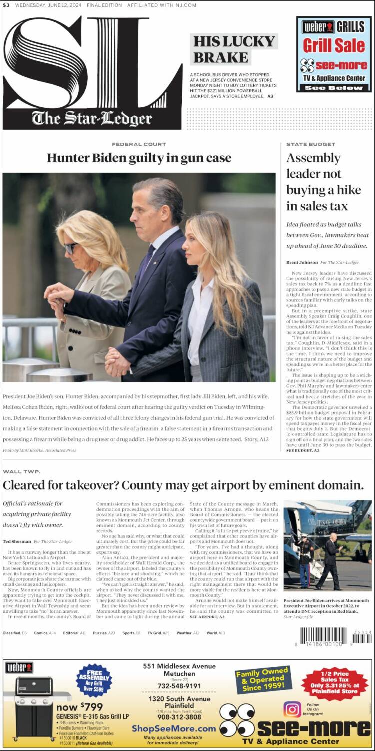 Portada de Star-Ledger (USA)