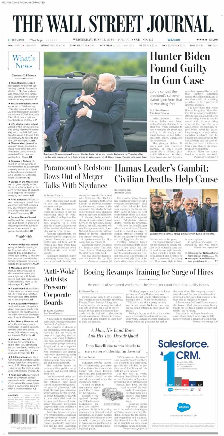 Portada de Wall Street Journal (USA)