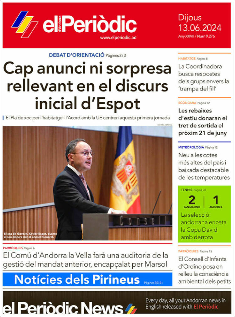 Portada de El Periòdic d'Andorra (Andorra)