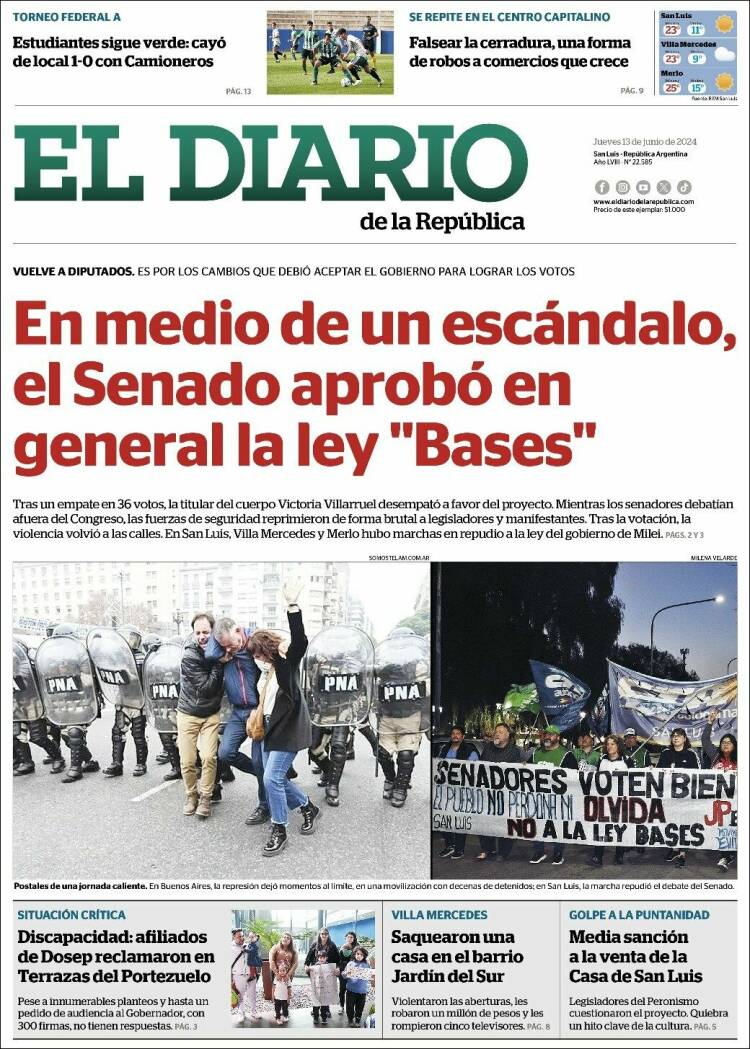 Portada de Diario de la República (Argentina)