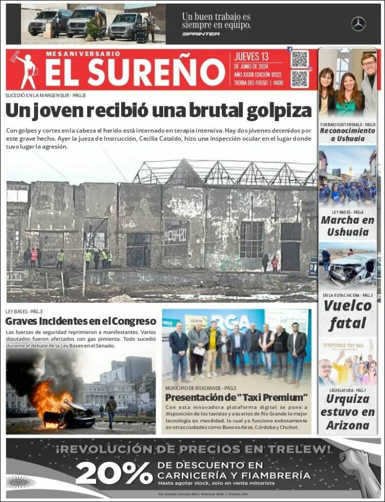 Portada de Diario El Sureño (Argentina)
