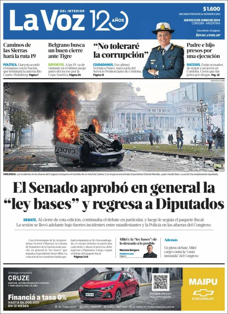 Portada de La Voz del Interior (Argentina)