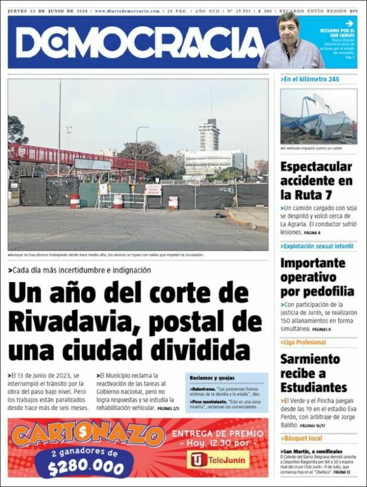 Portada de Diario Democracia (Argentina)