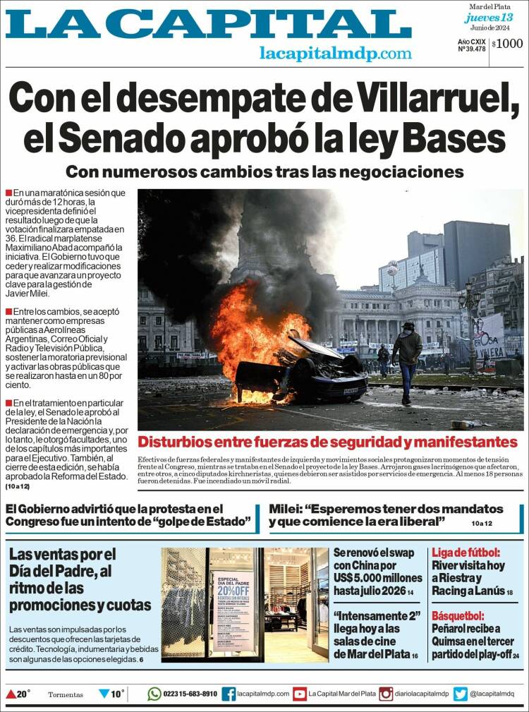 Portada de Diario La Capital - Mar del Plata (Argentina)