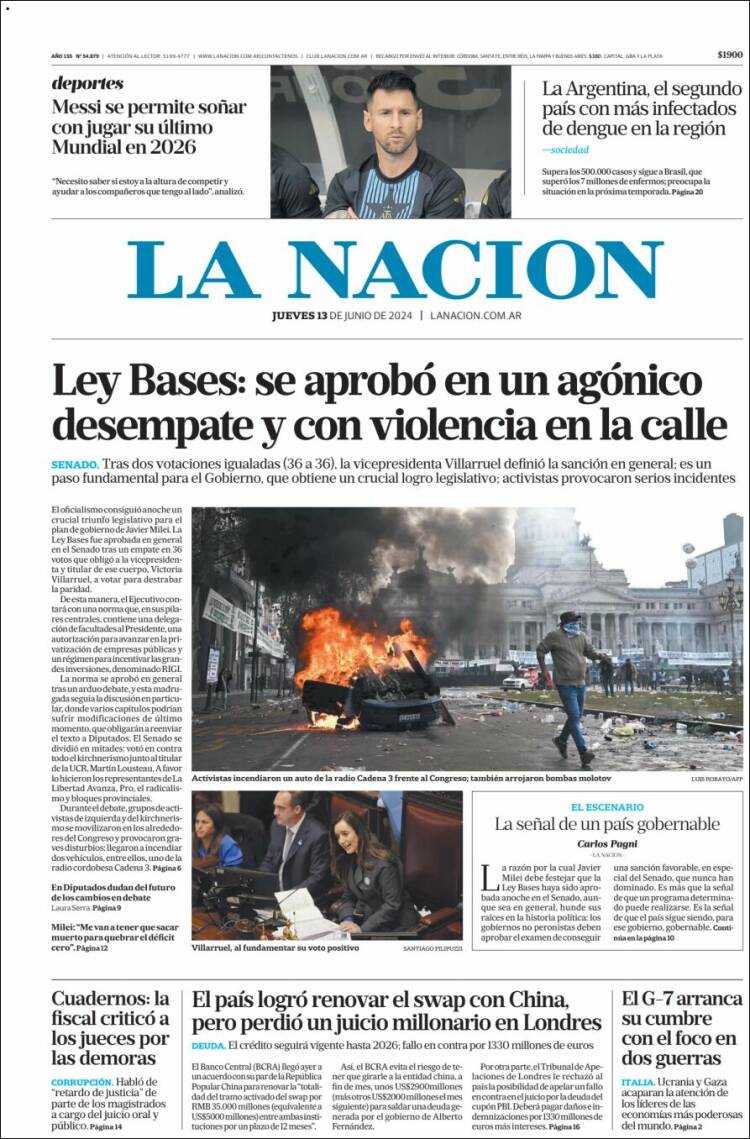 Portada de La Nación (Argentina)