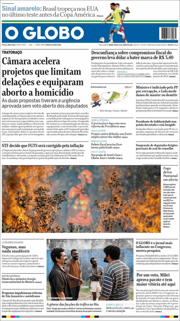 Portada de O Globo (Brasil)