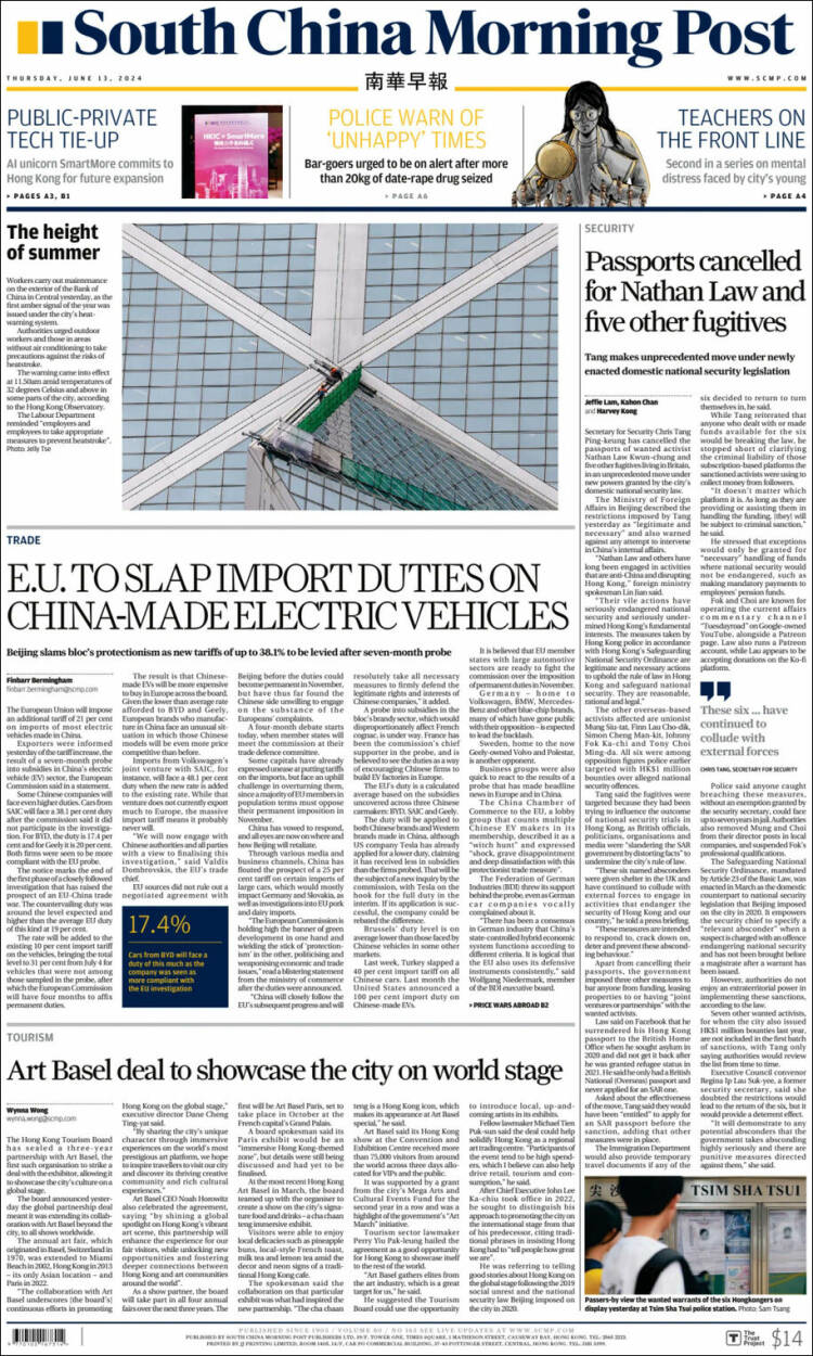 Portada de South China Morning Post (China)