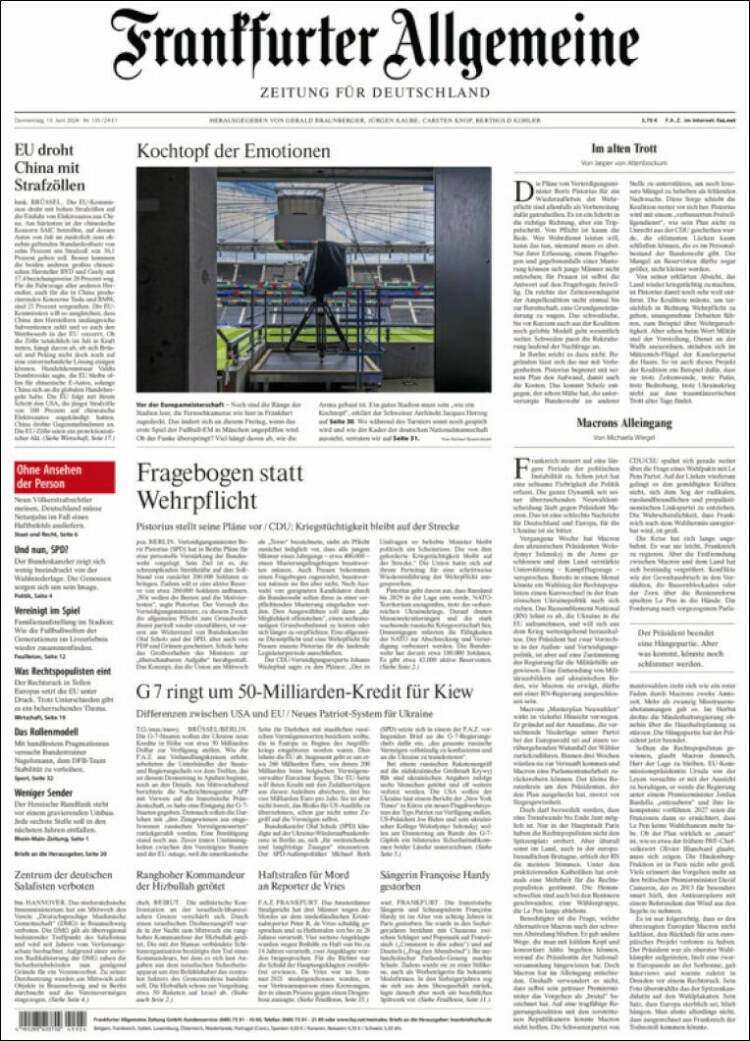 Portada de Frankfurter Allgemeine (Alemania)