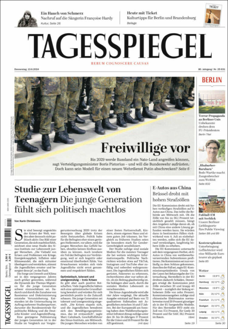 Portada de Der Tagesspiegel (Alemania)