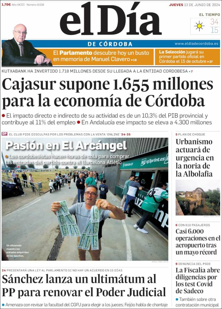 Portada de El Día de Córdoba (España)