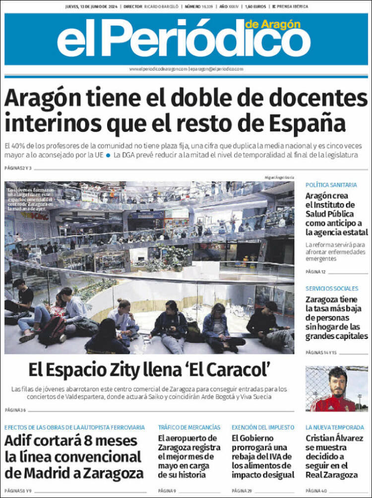 Portada de El Periódico de Aragón (España)