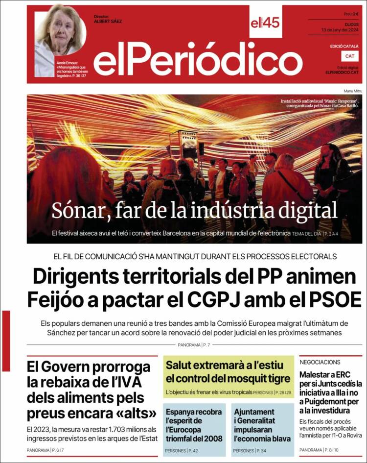 Portada de El Periódico de Catalunya (España)