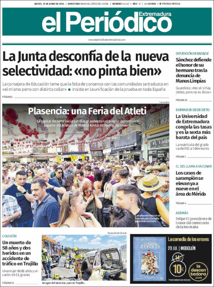 Portada de El Periódico de Extremadura (España)