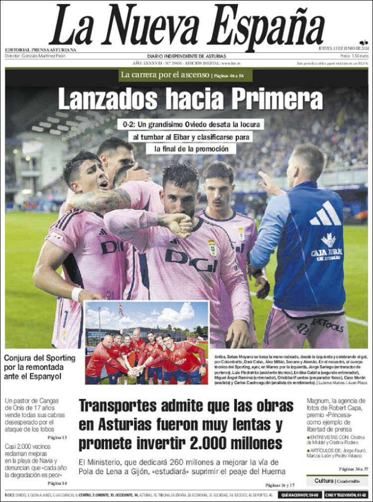 Portada de La Nueva España (España)