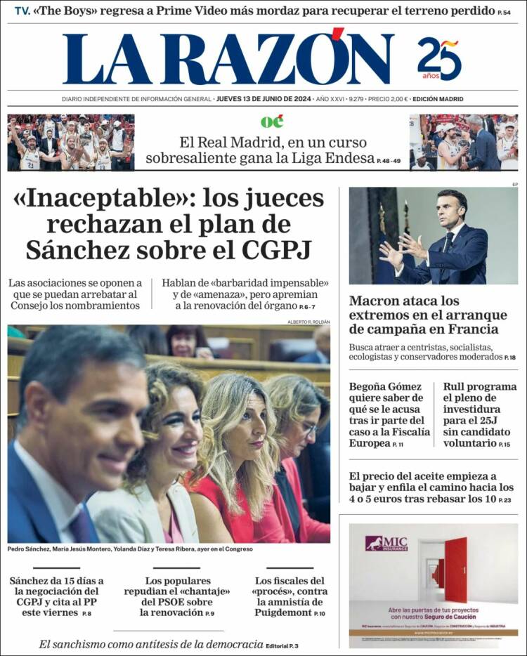 Portada de La Razón (España)