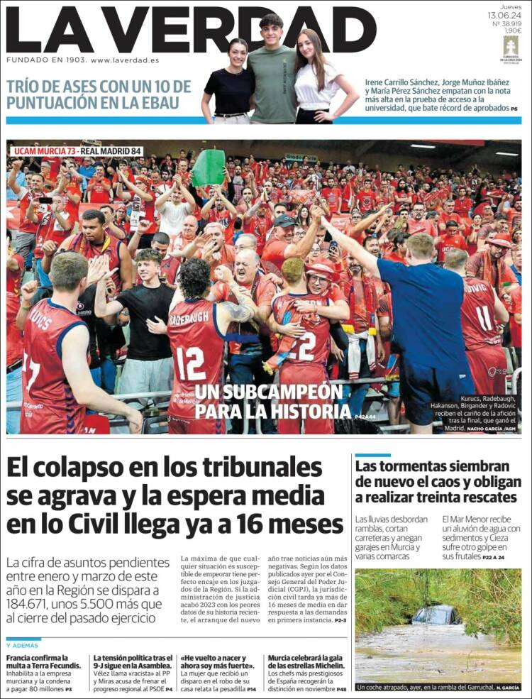 Portada de La Verdad de Murcia (España)