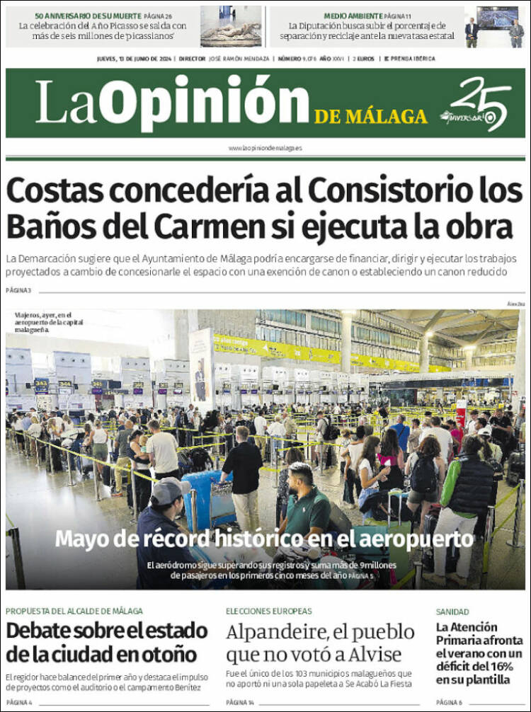 Portada de La Opinión de Málaga (España)