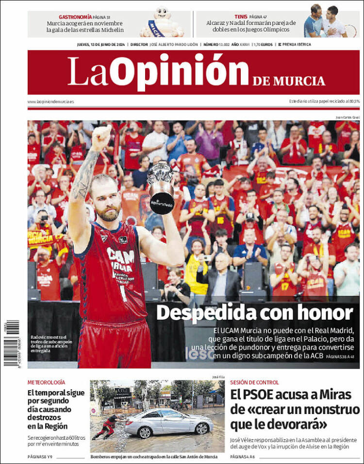 Portada de La Opinión de Murcia (España)