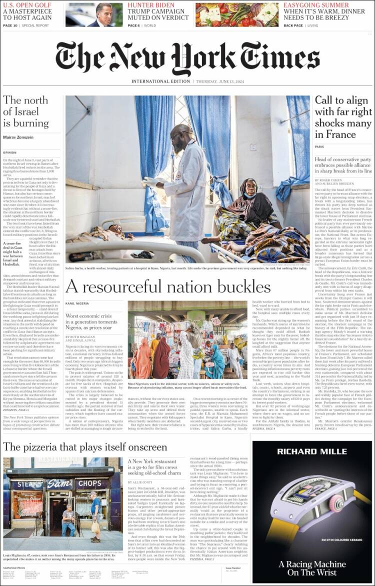 Portada de International New York Times (Europa)