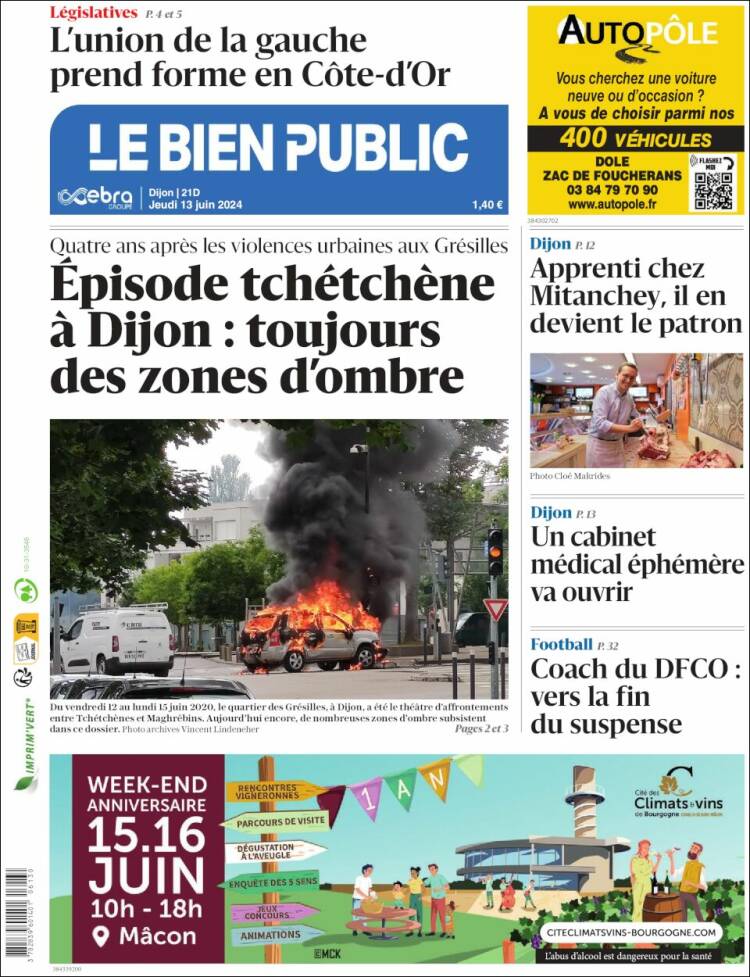 Portada de Le Bien Public (Francia)