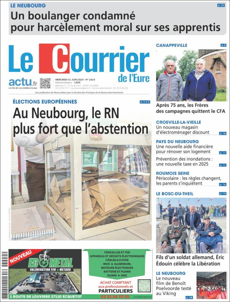 Portada de Le Courrier de l'Ouest (Francia)