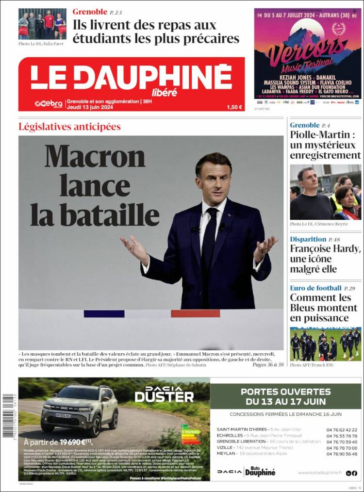 Portada de Le Dauphiné Libéré (Francia)