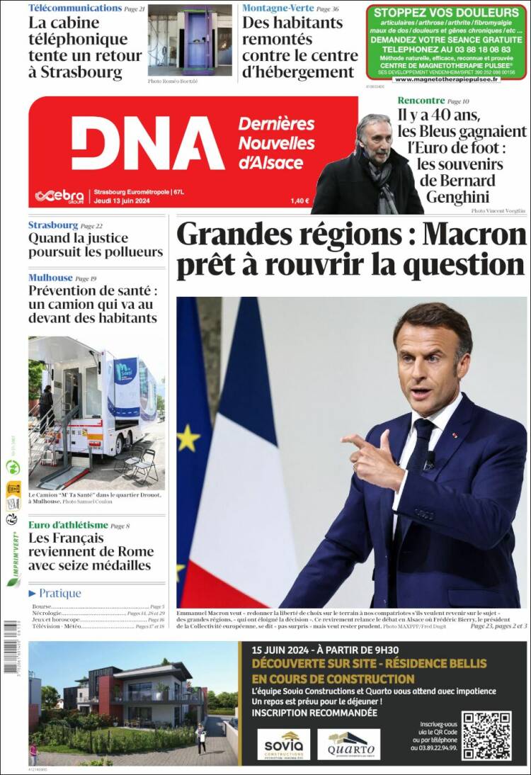 Portada de Les Dernières Nouvelles d'Alsace (Francia)