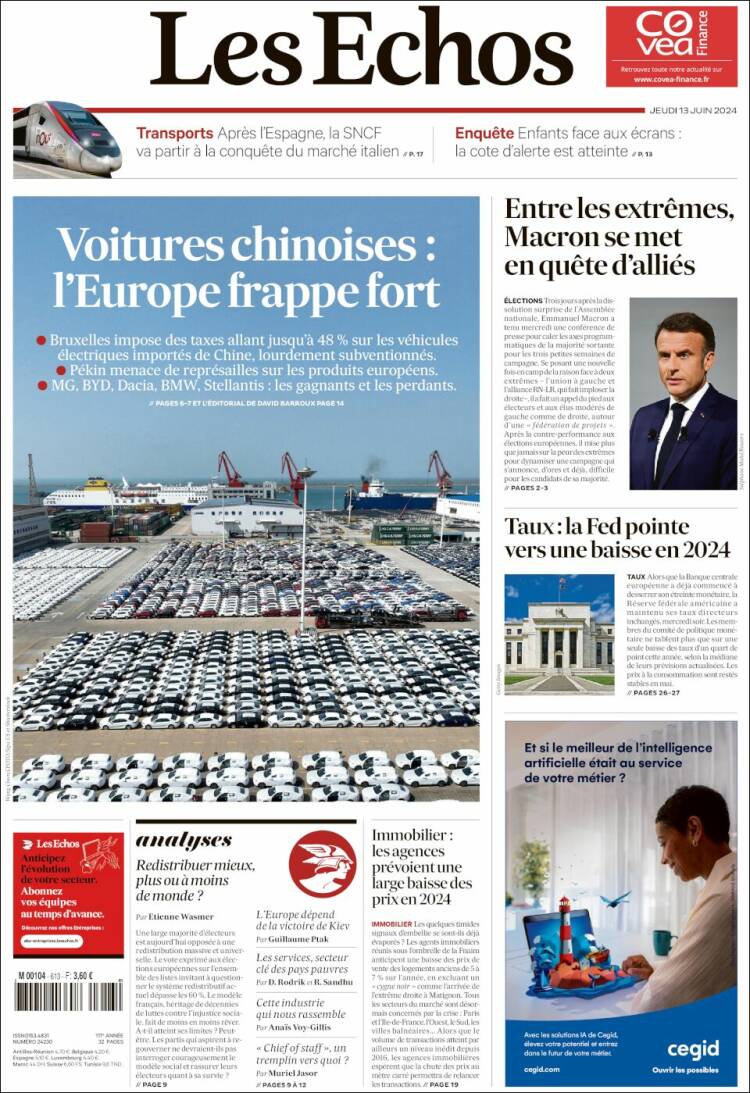 Portada de Les Echos (Francia)