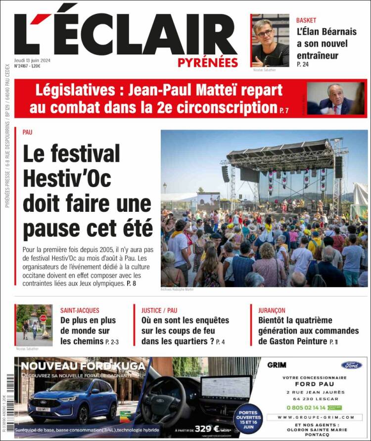 Portada de L'Eclair des Pyrénées (Francia)