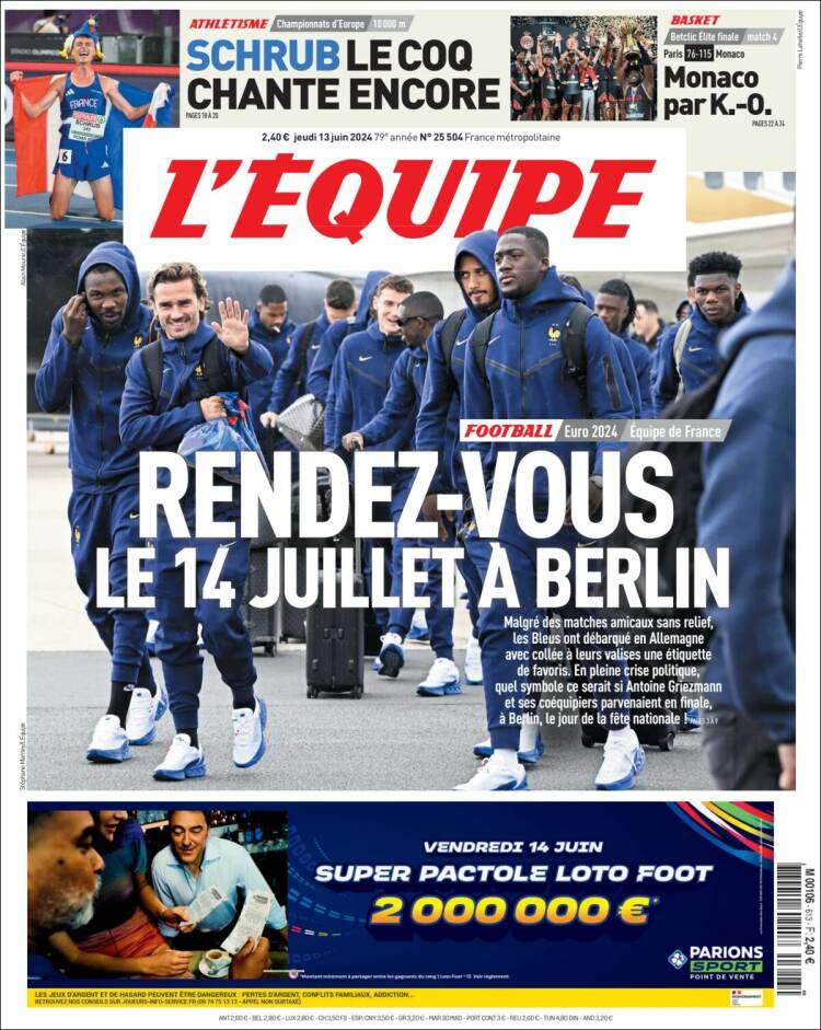 Portada de L'Equipe (Francia)